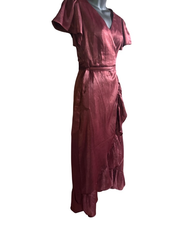 Audrey parks maroon satin wrap midi dress small women purple - Picture 4 of 12